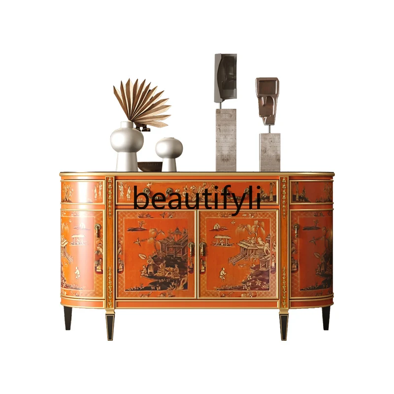 

European retro painted porch cabinet foyer high-end villa living room storage side cabinet