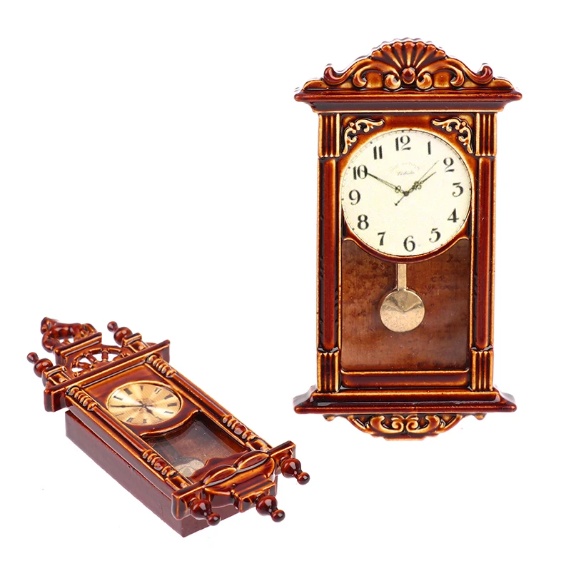 

Creative Miniature 1:12 Dollhouse Multi Style Mini Retro Wooden White Pendulum Table Clock Home Decoration Accessories Toys