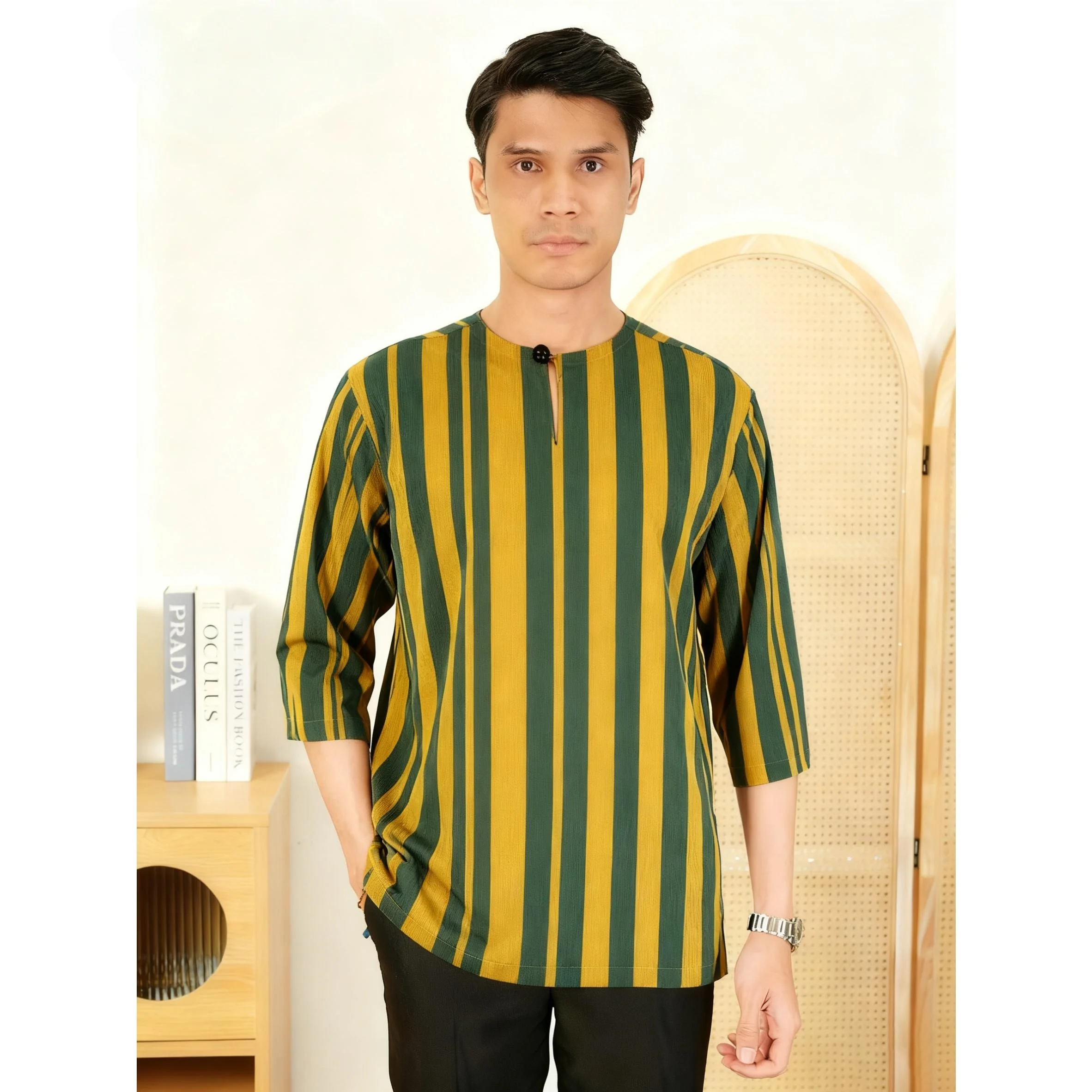 ملابس رجالية مسلمة الوقوف طوق الذهبي ثلاثية الأبعاد طباعة تي شيرتات قصيرة الاكمام العصرية ملابس كاجوال Ropa Arabe De Hombre الإسلامية #4