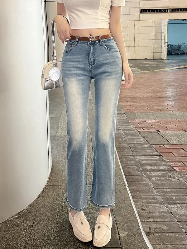 

High Waist Slim Fit Straight Leg Jeans Women's Spring Summer New Style Elastic High Waist Denim Pants Nine Points Butt Lifting