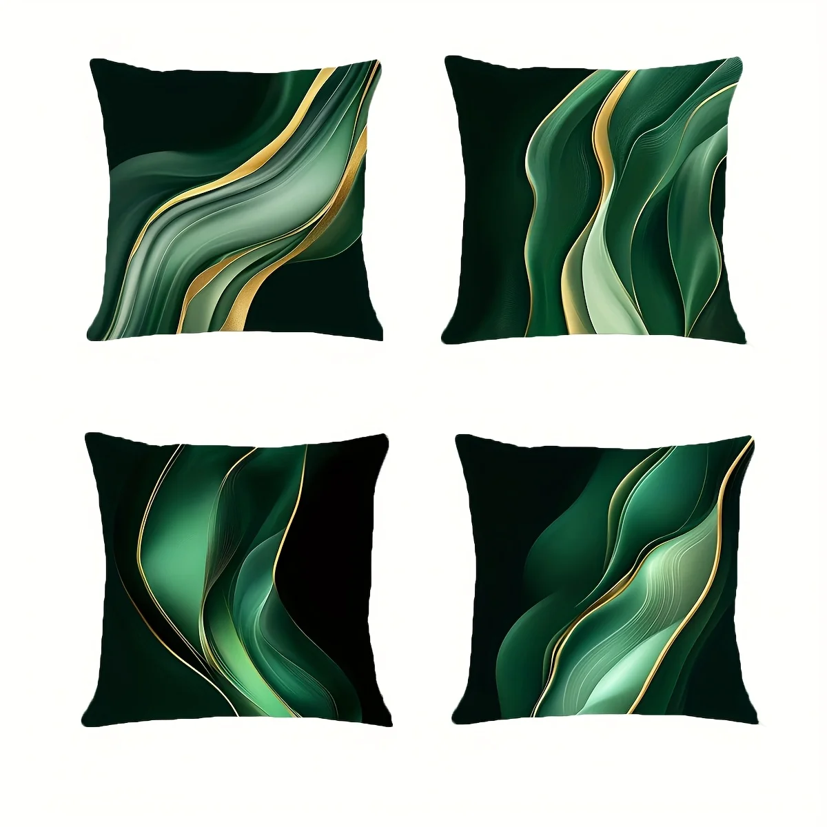 4Pcs Green Gold Pillow Covers 45x45cm Double-sided Printed Abstract Wave Cushion Cases Luxury Home Decor No Insert