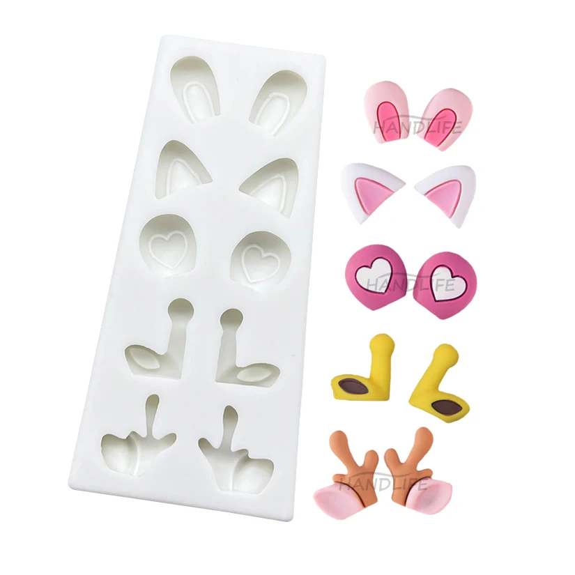 Cartoon Bunny Cat Bear Deer Ears Silicone Sugarcraft Mold Resin Tools Cupcake Baking Mould Fondant Cake Decorating Tools