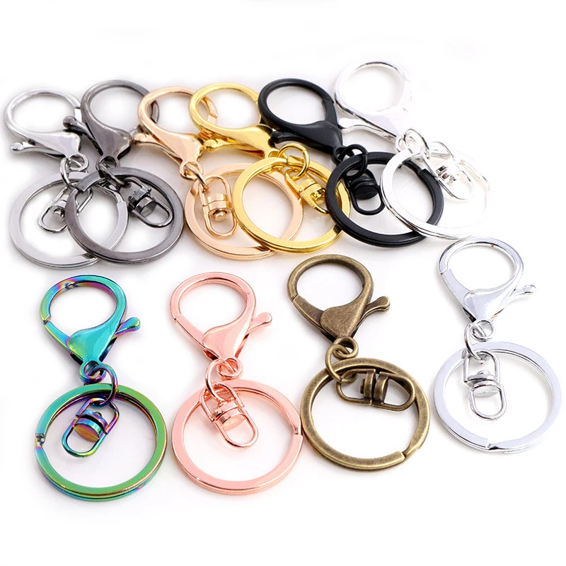 5pcs/lot 30mm Key Ring Long 70mm Popular classic 11 Colors Plated lobster clasp key hook chain jewelry making for keychain