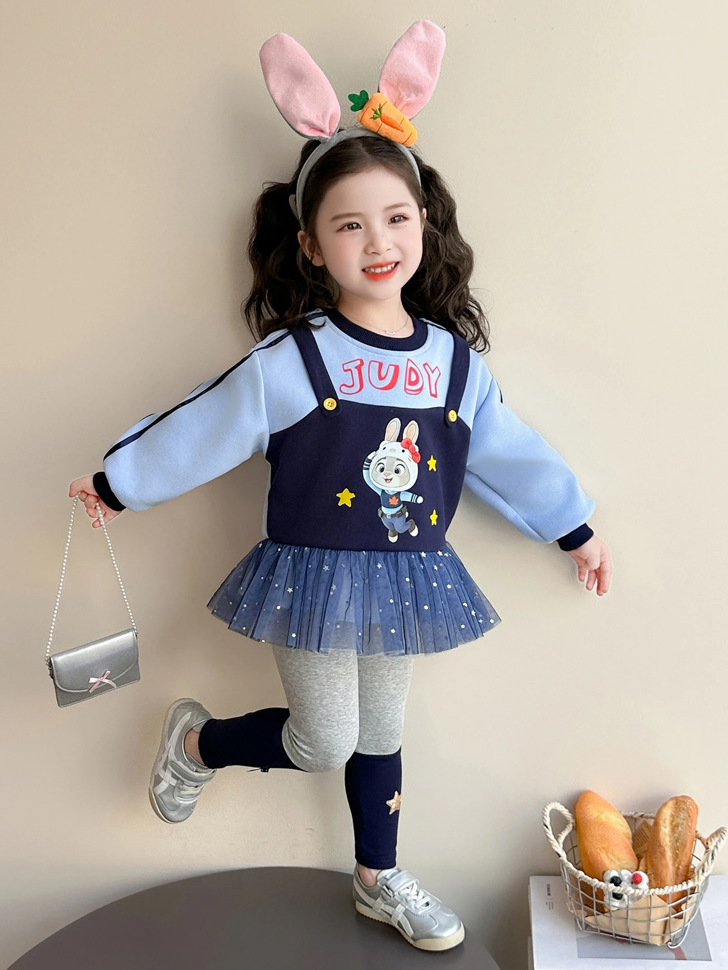 Conjunto de coelhos de desenho animado para meninas, conjunto de duas peças com manga comprida para primavera e outono, respi...