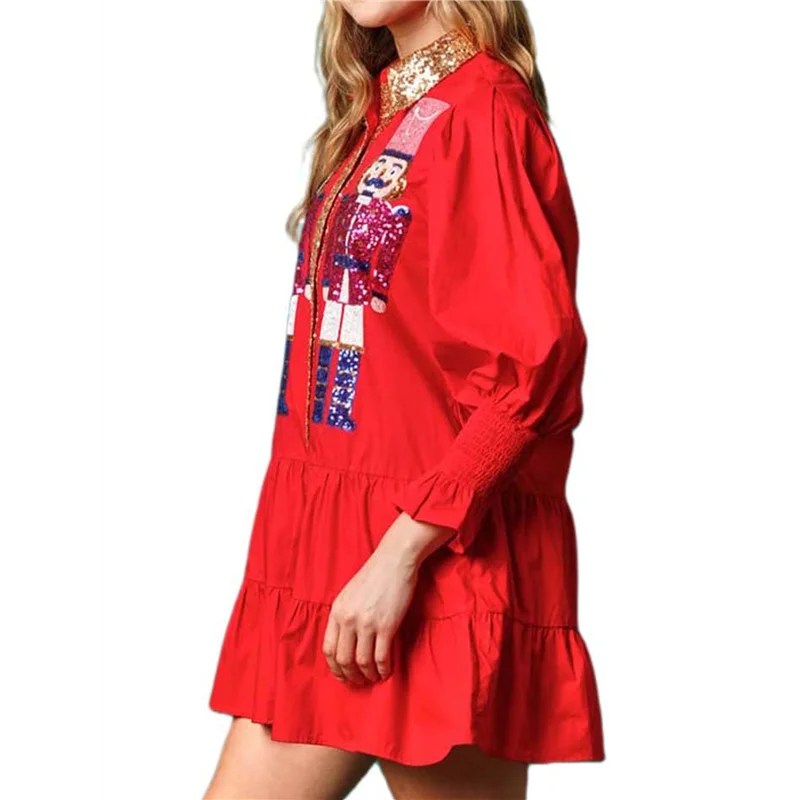 ABRT-Womens Costume Nutcracker Shirt Dress  Holiday Santa Sweatshirt Sweater Mini Dress