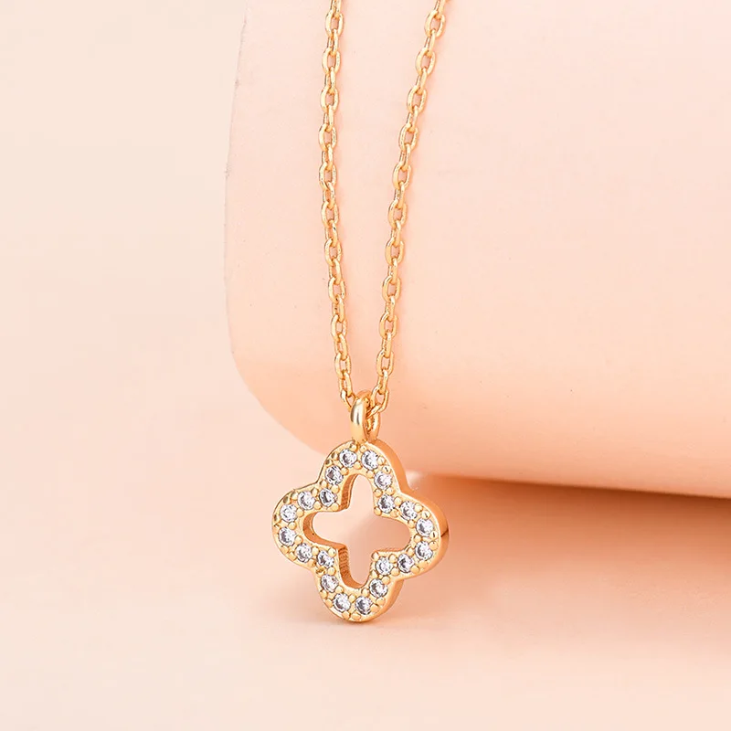 Simple Lucky Four-leaf Clover Necklace For Women Chain Charm Electroplating White-Gold and Gold Color Fashion Jewelry Pendant