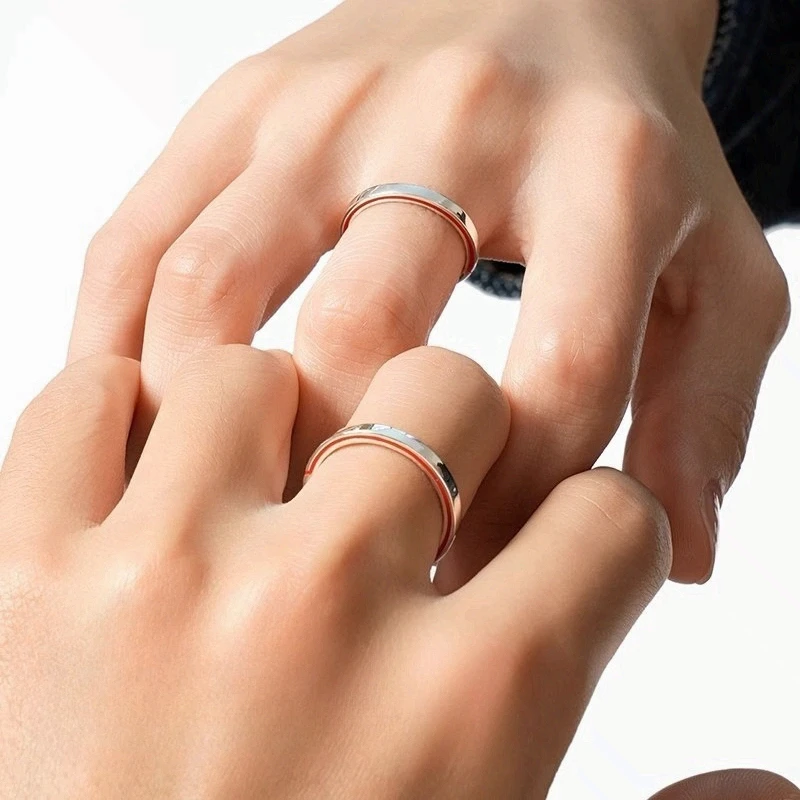 1 Pair 2026 New Matchmaker Red String Couple Matching Rings Epoxy Resin Plain Band Simple Elegant Versatile Daily Wear Jewelry