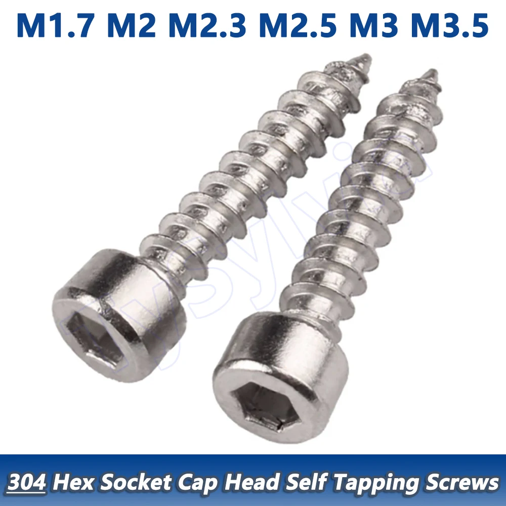 

304 Stainless Steel Hex Socket Cap Head Self Tapping Screws Allen Drive M1.7/M2/M2.3/M2.5/M3/M3.5