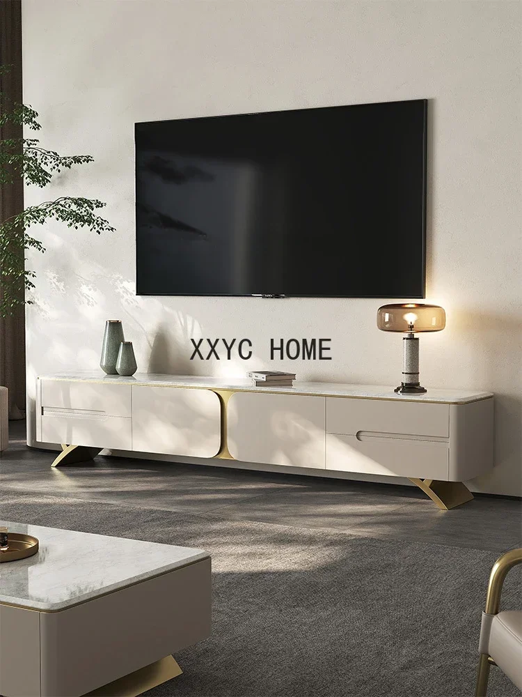 Natural Marble TV Cabinet and Tea Table Combination Living Room   Paint Stainless Steel