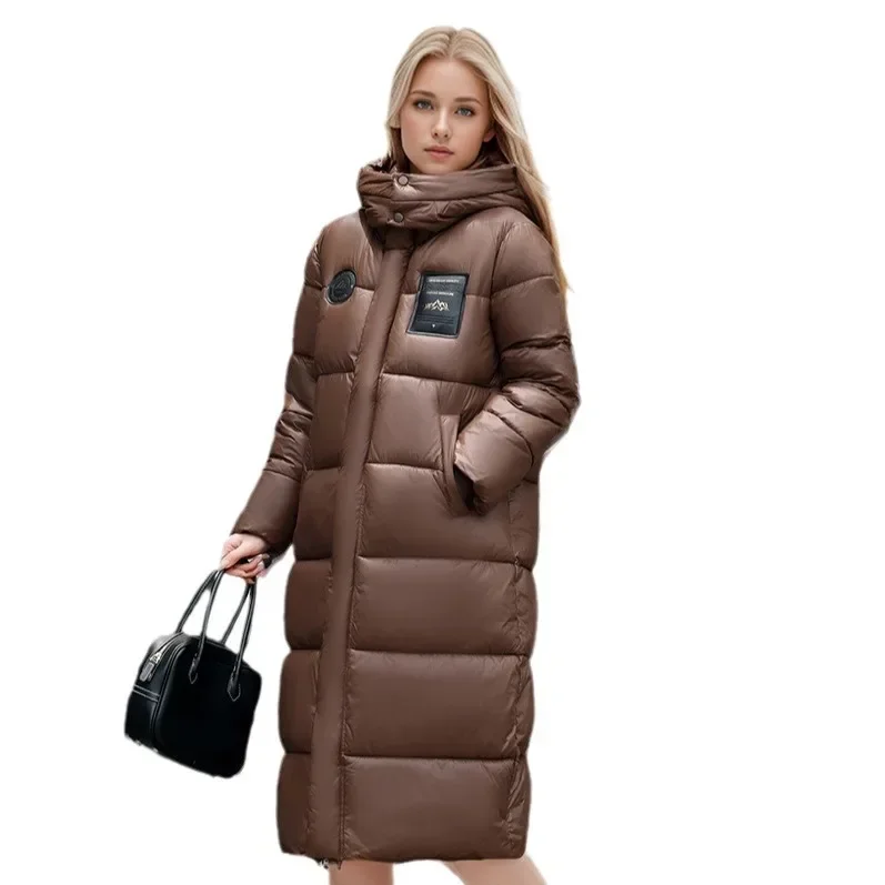 2024 Women\'s Long Puffer Jacket New For Winter Fashionable High-End Temperament Solid Color Hooded Loose Padded Warm Jacket Coat