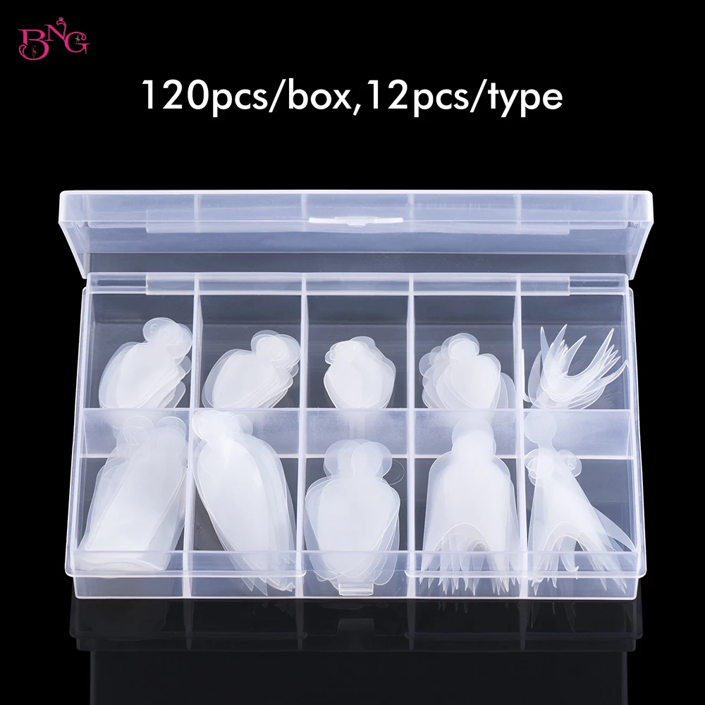 120Pcs Dual Nail Forms Mould Sticker Reusable Silicone French Manicure Stickers for Nail Mold Gel Extension Quick Building Tools