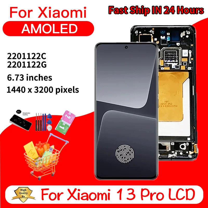 6.73“For Xiaomi 13 Pro Display With Frame For Mi 13 Pro 2210132G 210132C LCD Display Touch Screen Digitizer Assembly Replacement