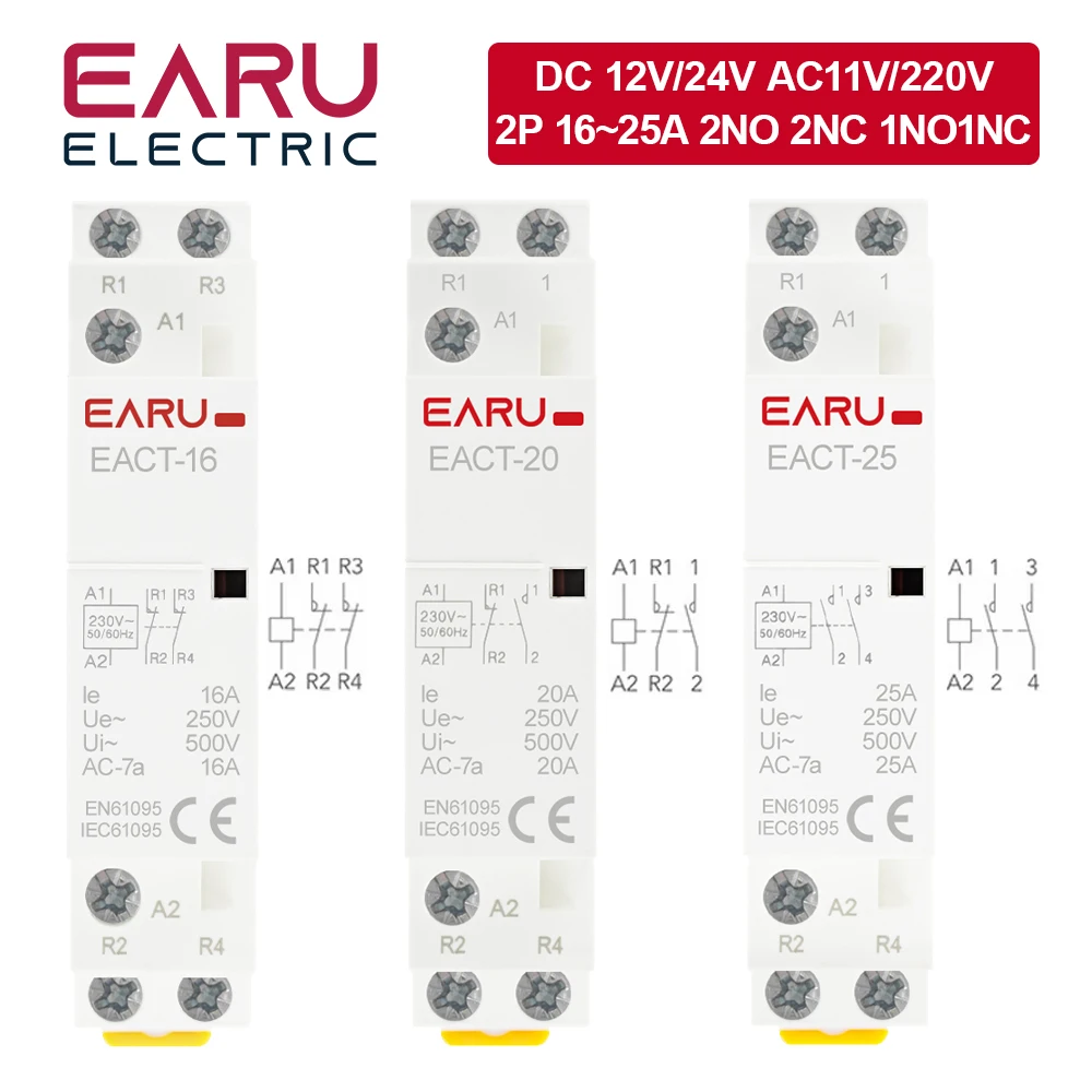 2P 16A 20A 25A 1NO 1NC 2NO 2NC AC 220V 230V 50/60Hz Din Rail Mounted Household Modular AC Contactor for Smart Home House Hotel