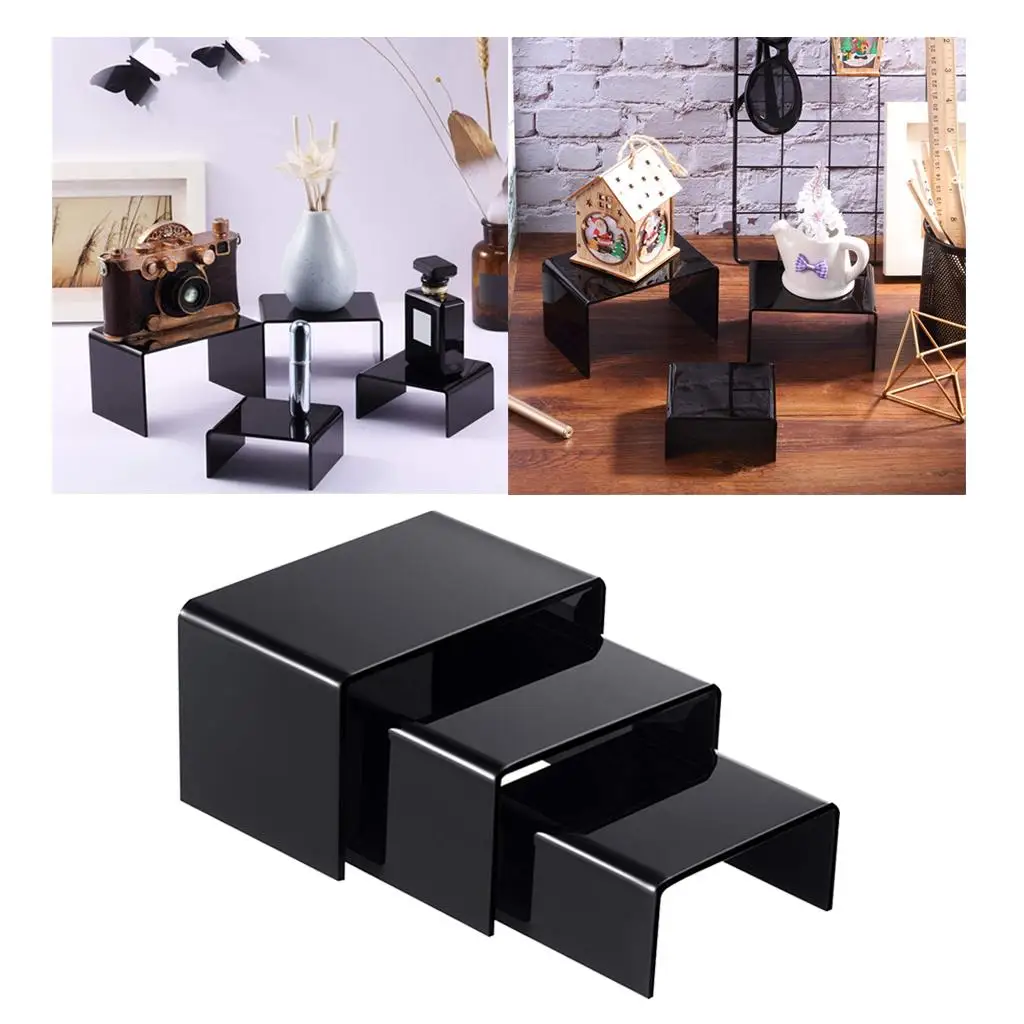 Présentoir en acrylique noir pour figurines, planches, étagère de vitrine, 1 ensemble de 3