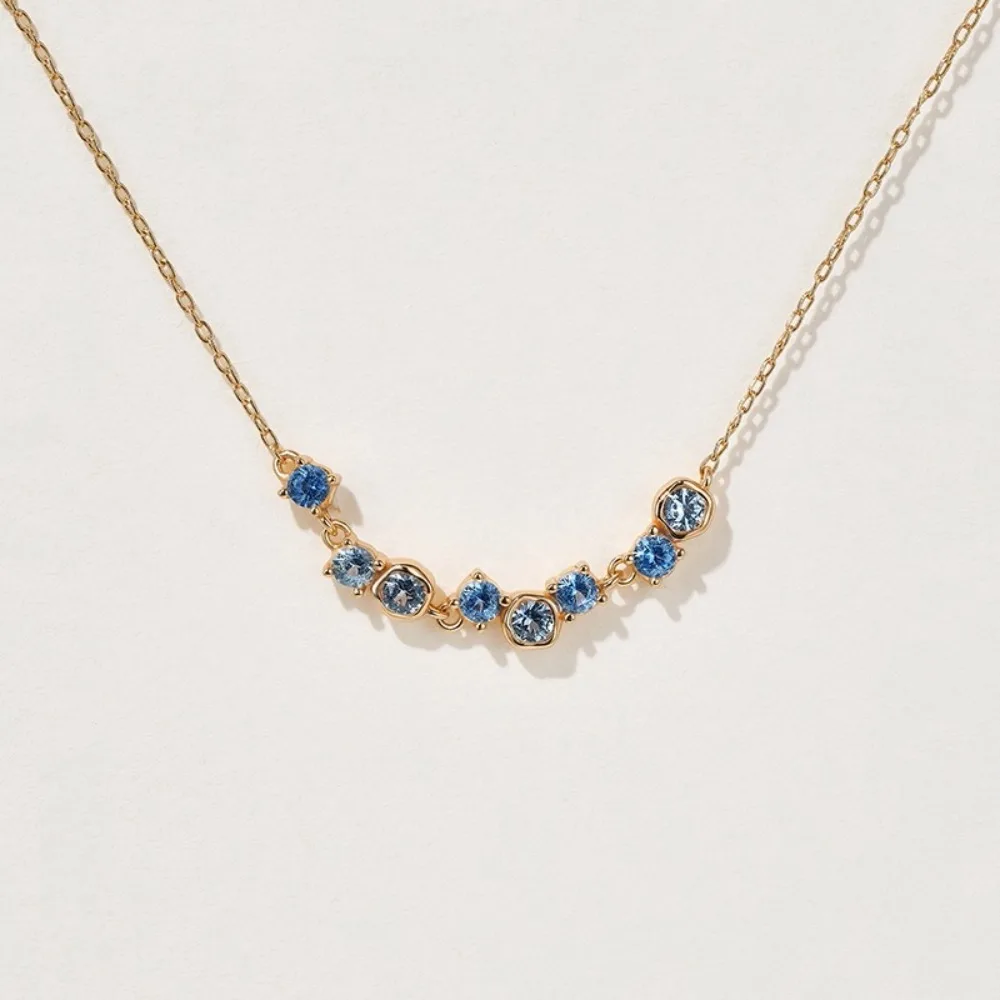 

CCFJOYAS 925 Sterling Silver Sparkling Blue Spinel Zirconia Necklace for Women Irregular Round Zircon Clavicle Chain Jewelry