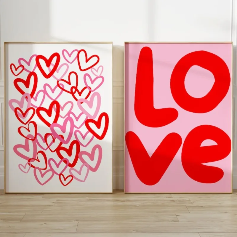 

Love Wall Art, Valentines Day Retro Wall Art Poster, Frameless Trendy Typography Canvas Painting for Living Room Decortions