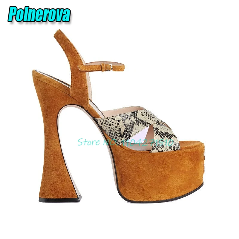 Women's Open Toe Platform 15CM Thick High Heels Fashion Suede Ankle Strap Strange Heel Sandals Summer New Party Runway Shoes