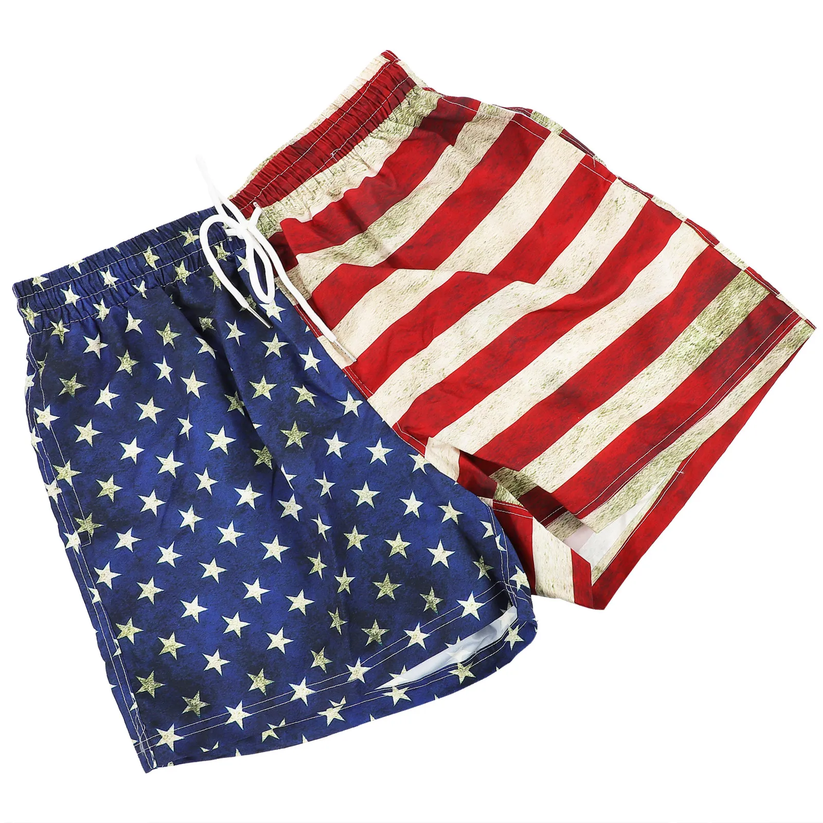 1Pair American Flag Design Men Swimming Trunks Loose Comfortable Summer Beach Shorts for Rafting Surfing Exercising All Day Wear