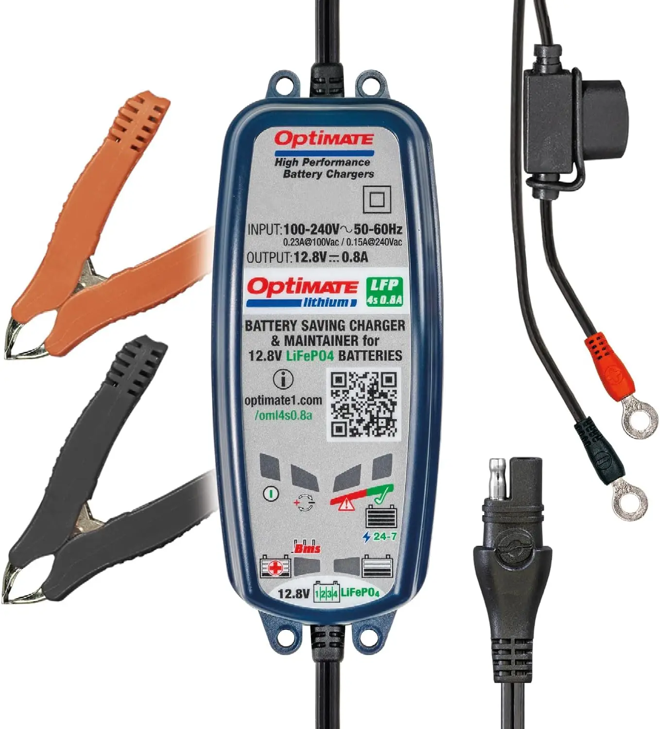 

4s 0.8A Lithium Battery Charger & Maintainer, 12.8V with 8-Step Protection for LiFePO4 Batteries