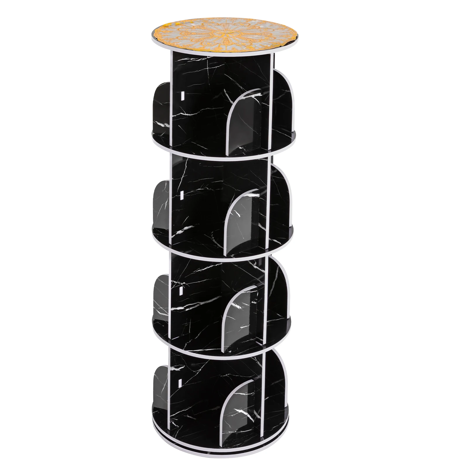 Stylish 360° Rotating Desktop Bookshelf, 4 Tiers, 16 Compartments, PVC Wood-Plastic Composite, Space-Saving Design for Home &