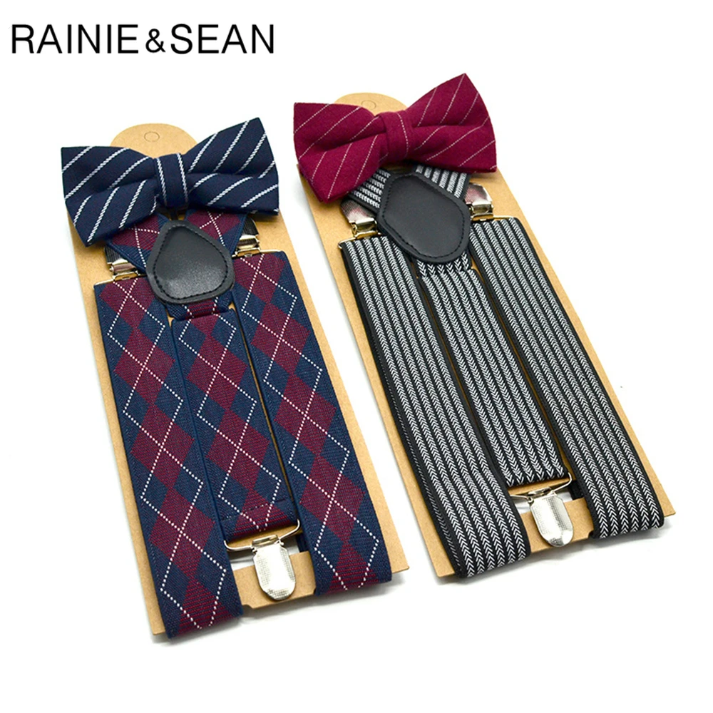 RAINIE SEAN Suspenders Men Gray Striped Mens Suspenders Braces for Trousers British Vintage Shirt Suspender Pants 3.5cm 120cm