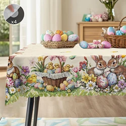 1 Piece Easter Round and Rectangular Tablecloth, Available in Various Sizes, Easter Bunny and Egg Basket Print Tablecloth, Embossed Edge Design, Easter Spring Garden Tablecloth Decoration, Suitable for Everyday Home Kitchen and Patio Use, Easter Decoration, Spring Decoration