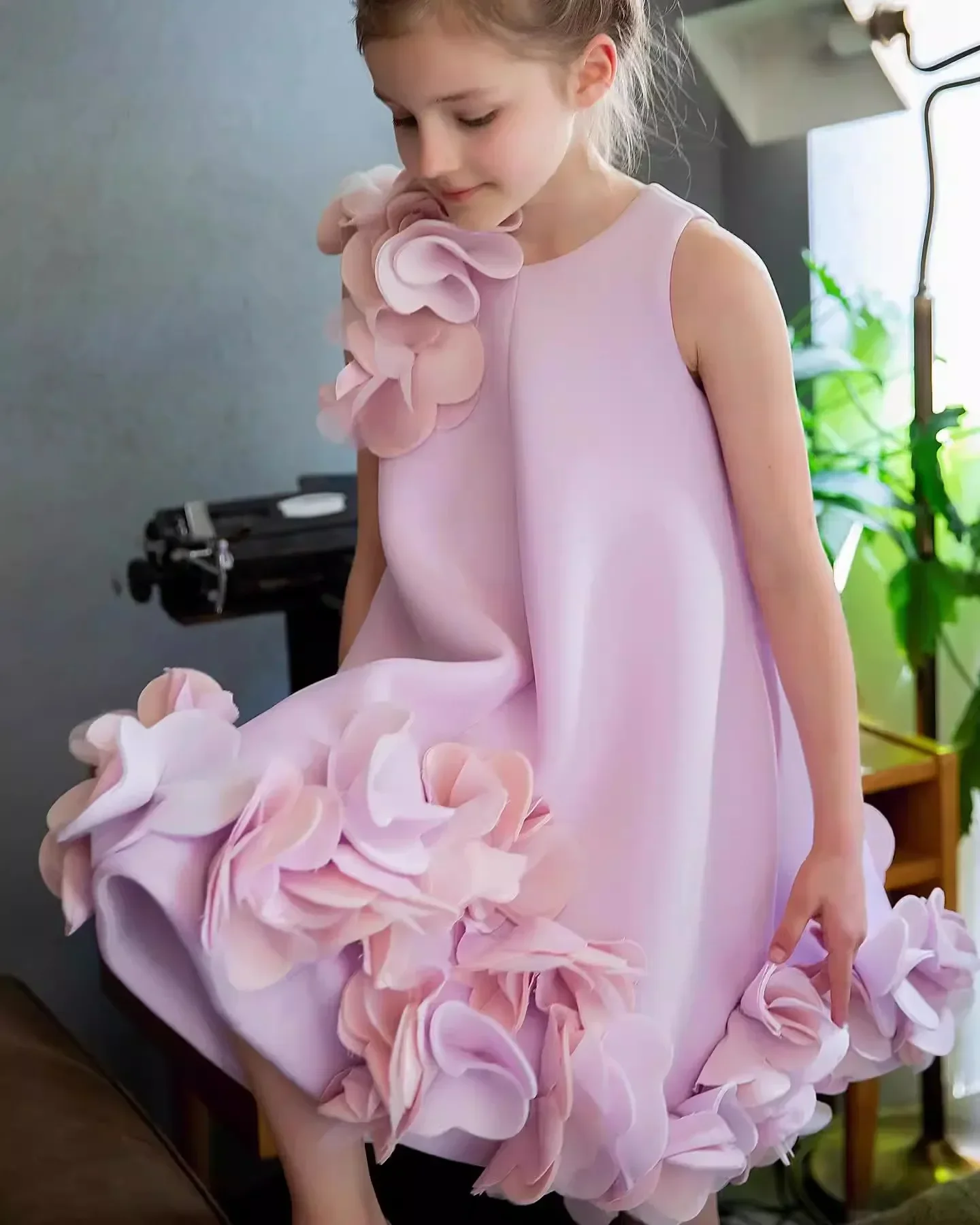 Girl Spring Spring Autumn New Birthday Party Dress Children Flower Sleeveless Vestidos Wedding Clothes Girl Dress Wz1332