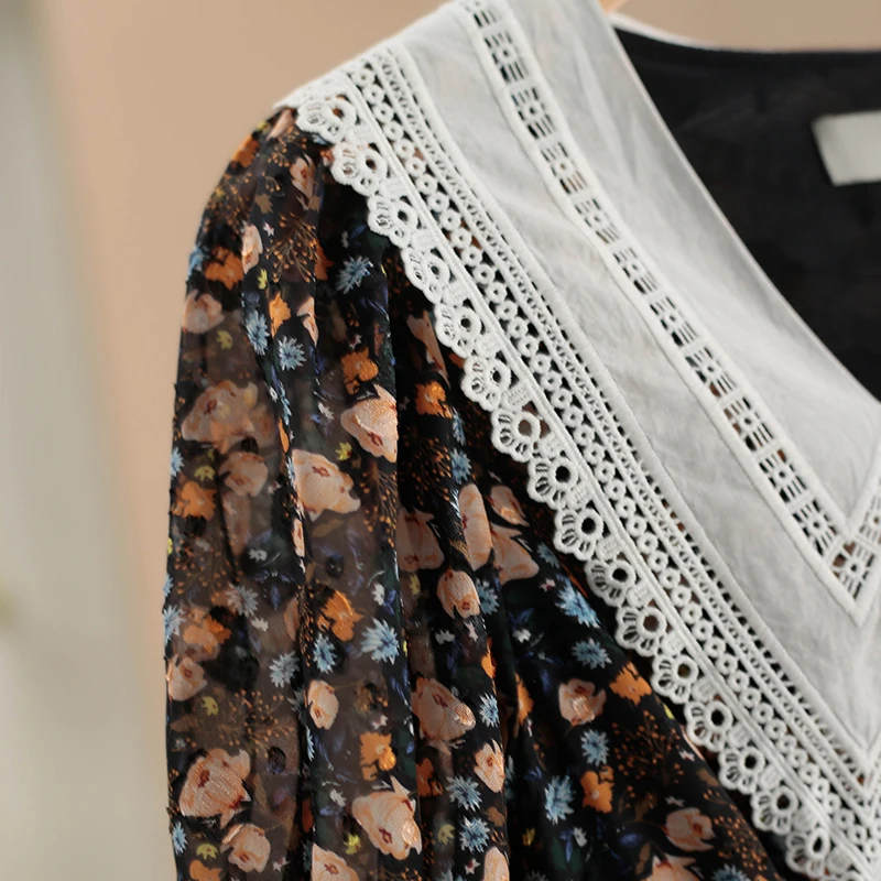 Bloemenprint Dr met pofmraag Zachte Sle Polyestervezel ort Sve Halflange zomer Nieuwe collectie Dames Dr