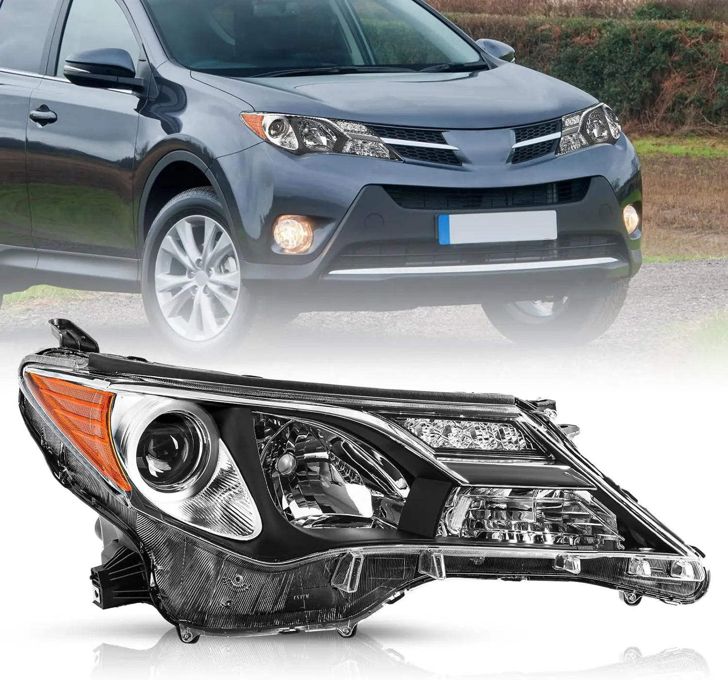 

Headlight Assembly fits For 2013 2014 2015 Toyota RAV4 13 14 15 OE Style Halogen HeadLamp Replacement Right Passenger Side