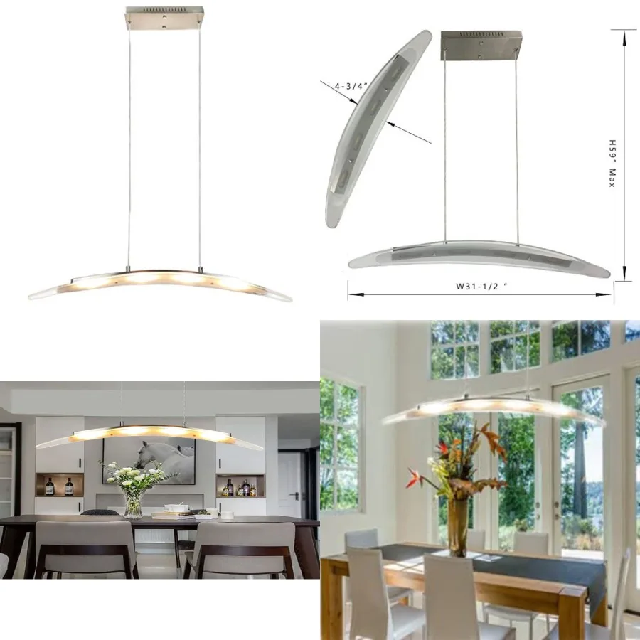 

LED Linear Pendant Light Fixture Chandelier Modern Pool Table Lights 18W 3000K Warm Hanging Lamps for Living Bar Dining Room Ki
