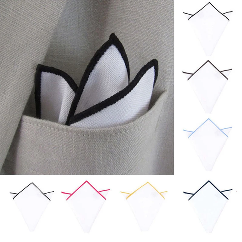 New Men's Cotton Plain White Pocket Square Handkerchief Soft Solid Colors Vintage Business Suit Hanky Breast Scarf 23cmx23cm