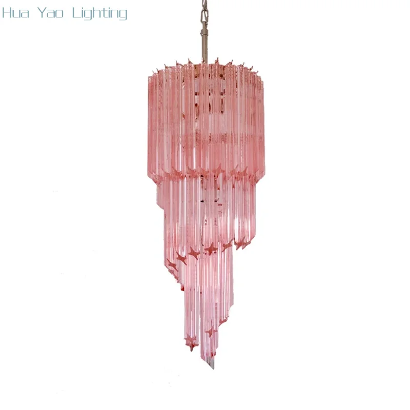 

Pink/Clear/Gray Glass Pendant Lights Vintage High Ceiling Chandelier Home Decor Lustres Dining Room Italy Designer Hanging Lamp