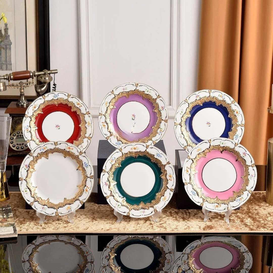 Traditional retro European court style ceramic plate bone china tableware set western food steak snack cake plate