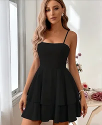 European and American fashion summer new pure color sexy backless fashion bow strap dress