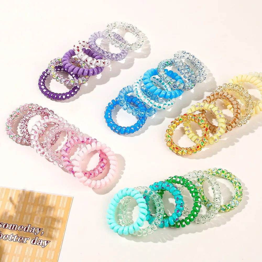 6pcs New Sweet Hot Selling Bagged Telephone Wire Candy-colored Rubber Hair Bands for Girl Child Hair Accessories Headwear