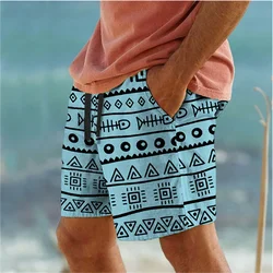 Simple Geometric Patterns Beach Short Fashion Casual Mens 3D Printed Summer Short Pants Trend Streetwear Oversized Swim Trunks