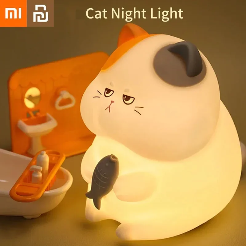 

Xiaomi Youpin Cat Ночник Перезаряжаемая силиконовая сенсорная лампа для похлопывания Веселая лампа с изображением кота и рыбы Свет в виде животного Прикроватный декор для рабочего стола