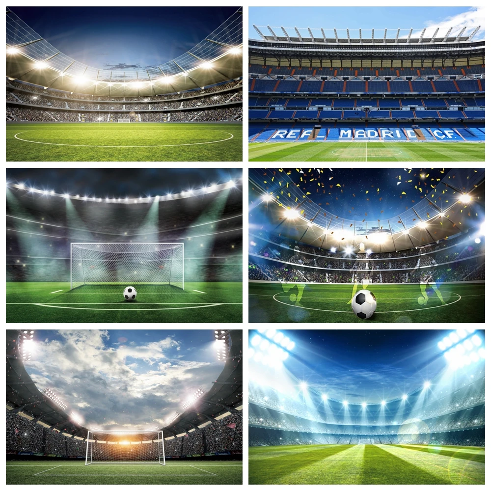 Soccer Field Photography Backdrop Football Real Madrid Stadium Champion Cup Boy Birthday Party Baby Portrait Photo Background