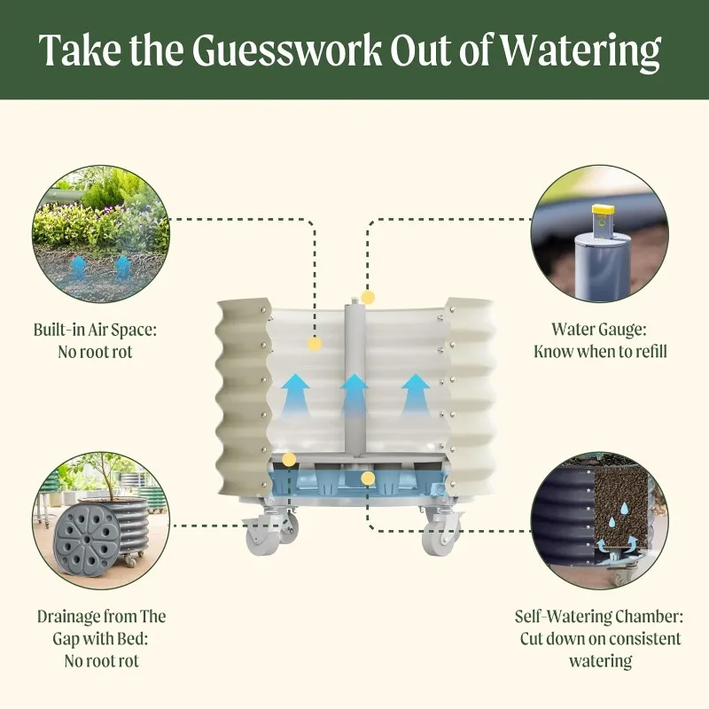 مجموعات سرير الحديقة المرتفعة ذاتية السقي لزراعة الحمضيات، عبوة مزدوجة - رمادي حديث