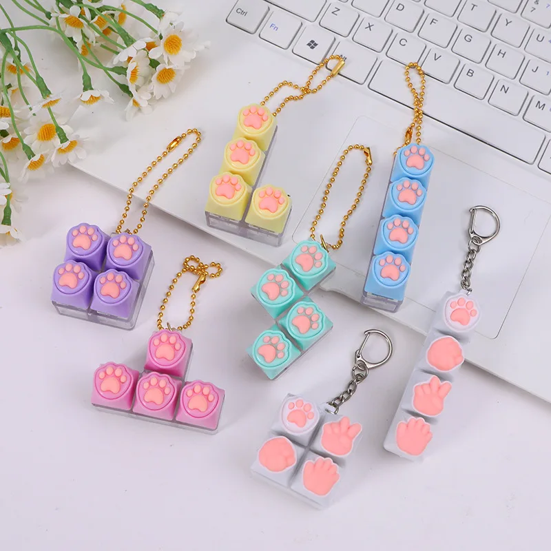 Cat Paw Keychain Stress Relief Toy Silicone with LED Light Flash Effect for Keyboard Lovers Portable Fidget Keyring Gifts