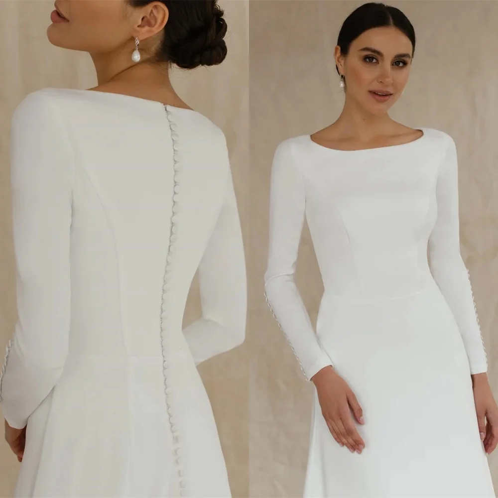 맞춤형 꿈꾸는 흰색 웨딩 드레스 고품질 긴 소매 공식 드레스 클래식 미디 드레스 2025 여성을위한 신부 가운