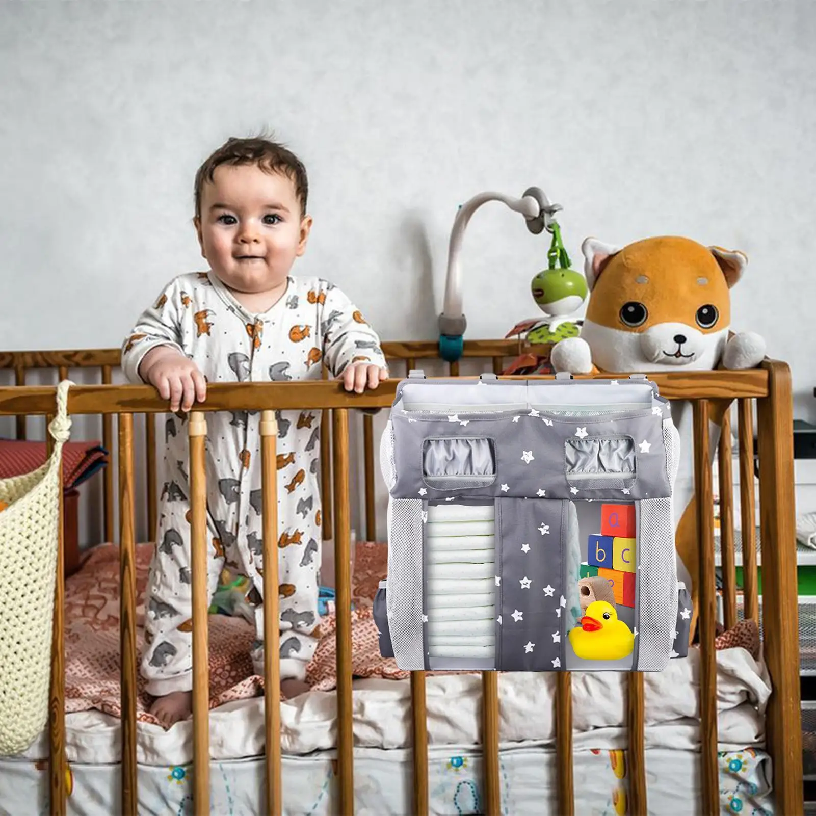 Pendurado saco de armazenamento berço do bebê infantil essencial fralda organizador para garrafa de leite toalhetes babadores berços berçário bolsos empilhador