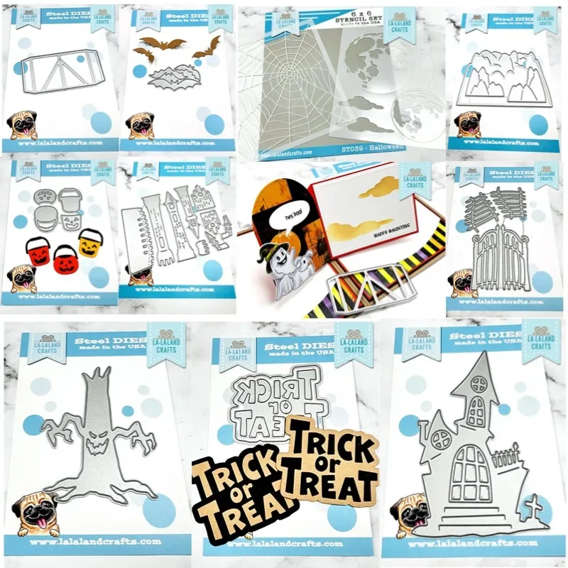 

Pails горы летучие мыши Хэллоуин коллекция жуткий забор дерево дом поп складной замок Металлические пресс-формы трафарет поздравительная открытка 2024