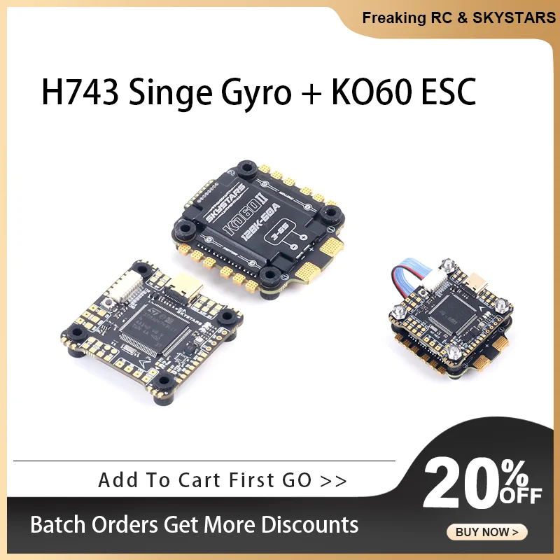 

SKYSTARS H743 HD Singe Gyro Flight Controller H7 X8 With OSD & KO60 60A Blheli32 4IN1 ESC