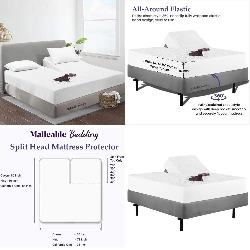 

Queen Size Split Mattress Protector - 100% Cotton, Adjustable, Fits Mattresses up to 15 Deep