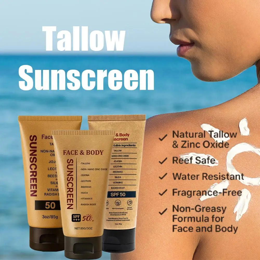 

Beef Tallow Sunscreen Spf 50 Anti Sunburn UV Protection Natural Tasteless Non-greasy Waterproof Sunscreen For Face And Body