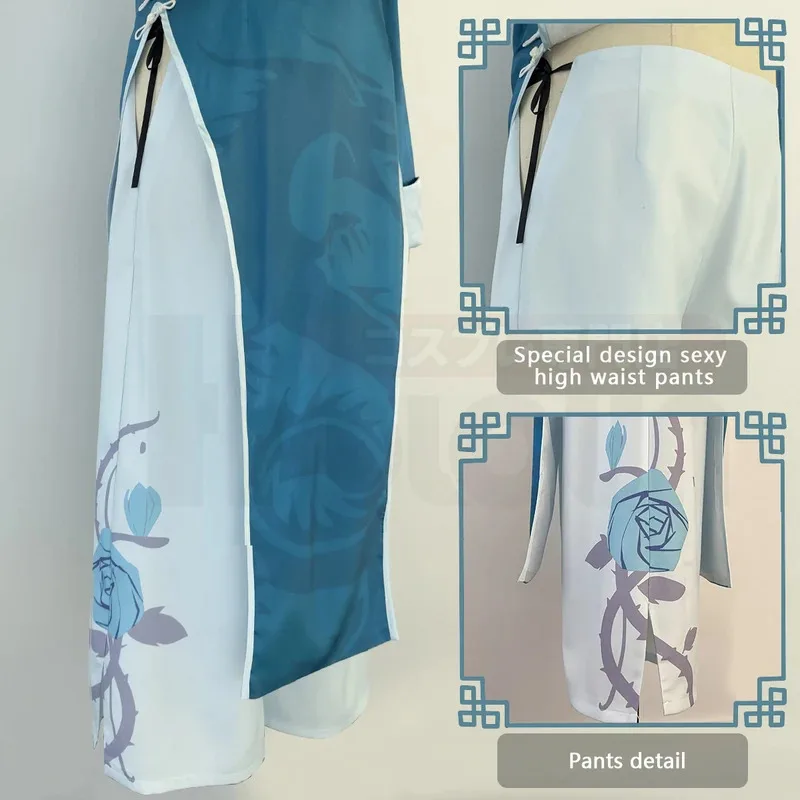 HOLOUN Azul Bloqueio Anime Kaiser Cosplay Verde China Traje Kung Fu Tang Terno Peruca Rosa Net Fibras Sintéticas Halloween Natal