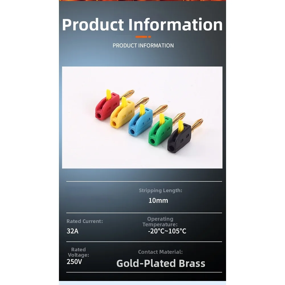 Gold Plated 4mm Quick Connect Speaker Cable Connectors Pack of 10 with Solderless Press Design and Flame Retardant Safety Rating