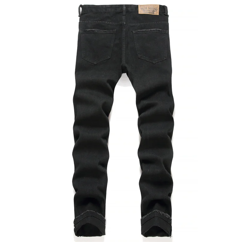 Jeans rasgado preto masculino, calça casual skinny, streetwear, bonito, motocicleta, personalidade, punk, marca de moda