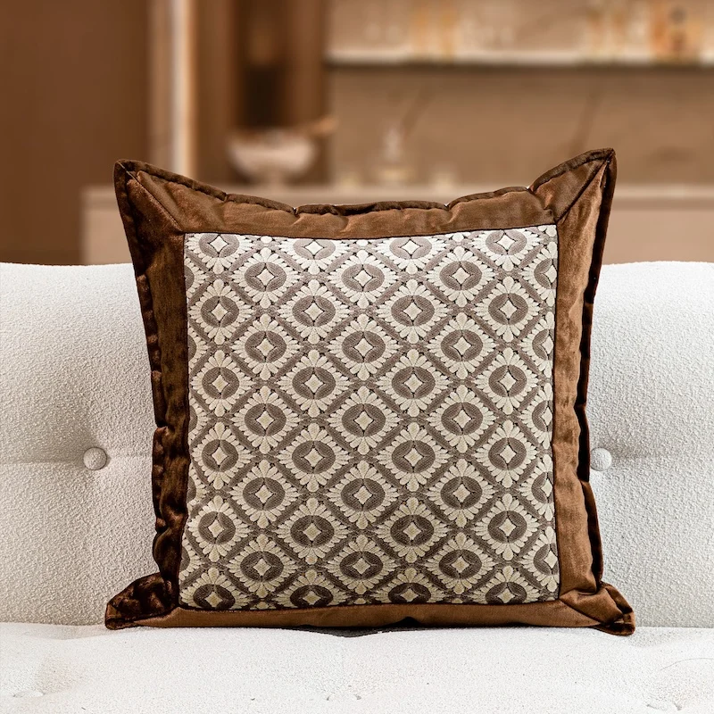 Brown Geometric Pillows Retro Velvet Jacquard Cushion Case Luxury Decorative Pillow Cover For Sofa Chair Home Decorations